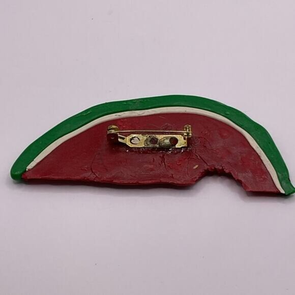 Watermelon Slice Polymer Clay Brooch Pin Handmade Red Green - Picture 2 of 4